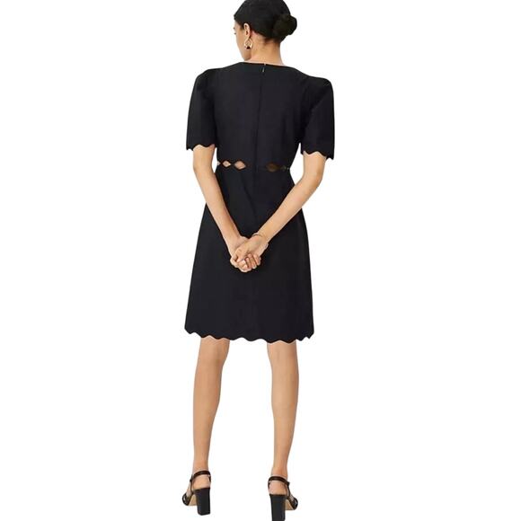Ann Taylor Scalloped Cotton Linen Cut Out Dress Black 12 NEW - Picture 3 of 15